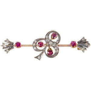 Antique Ruby and Diamond Gold Bar Pin Brooch
